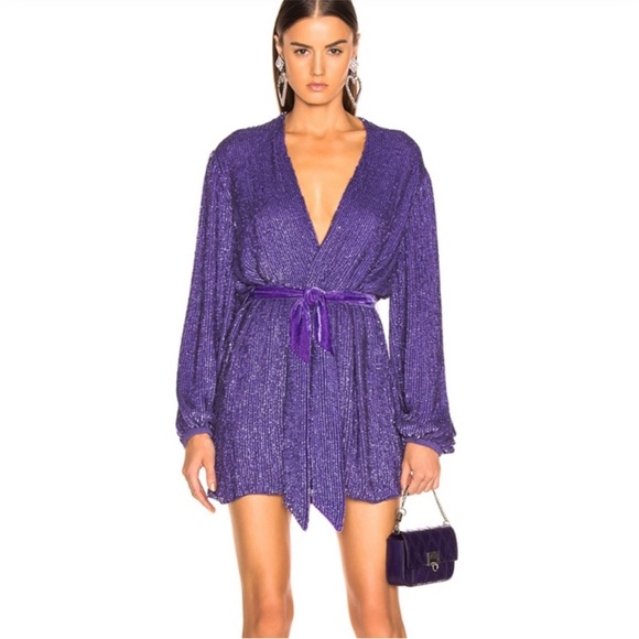 Retrofete Gabrielle‎ Sequin Metal Purple Wrap Robe Mini Dress Sz S